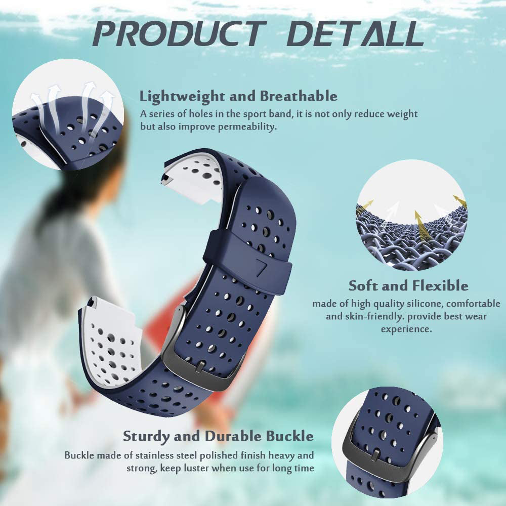 Zitel Band for Garmin Forerunner 735XT, 220, 230, 235, 235 Lite, 620, 630, Approach S20,S6,S5, Silicone Strap - Blue