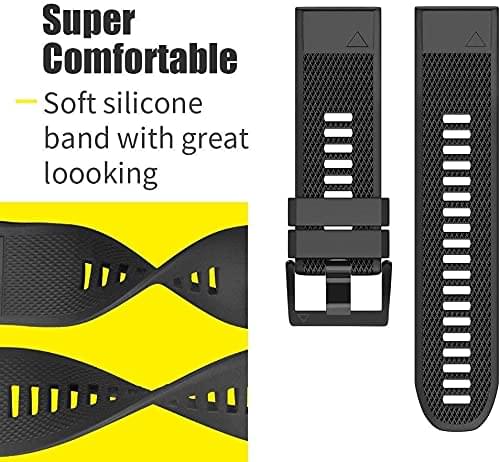 Zitel Band for Garmin Fenix 8 AMOLED 47mm, Fenix E/7/7 Pro, 6/6 Pro, Forerunner 970/965/955, QuickFit 22mm wide Silicone Sport Strap - Black