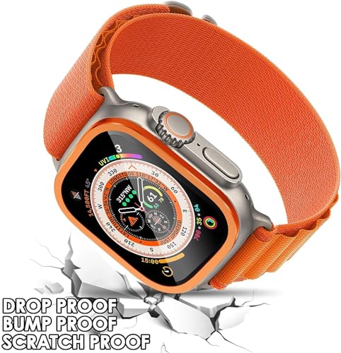 Zitel Screen Protector Case for Apple Watch Ultra 2 49mm / Ultra 49mm Tempered Glass with Titanium Alloy Framework - Orange