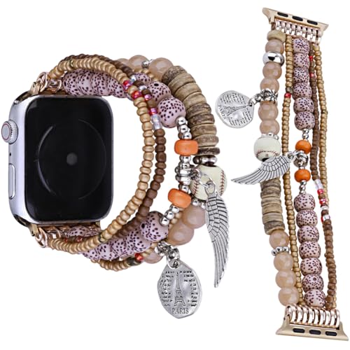 Zitel Band for Apple Watch 42mm(Series 10) 41mm 40mm 38mm Beaded Strap for Women Girls - Amber