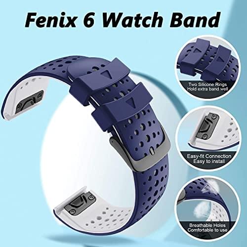 Zitel Band for Garmin Fenix 6/6 Pro, Fenix 7, 5/5 Plus, Epix Gen 2, new Forerunner 965/955/945/935, 22mm Straps - Blue/White