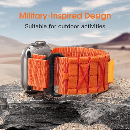 Zitel Band for Apple Watch Ultra 2 Band / Ultra Band 49mm 46mm 45mm 44mm for Men, Ultra Wide Nylon Rugged Sport Strap - Orange