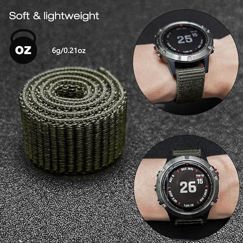 Zitel Band for Garmin Fenix 7X, 6X/6X Pro, 5X/5X Plus, 3/3 HR Hook and Loop Nylon 26mm Sport Strap - Army Green