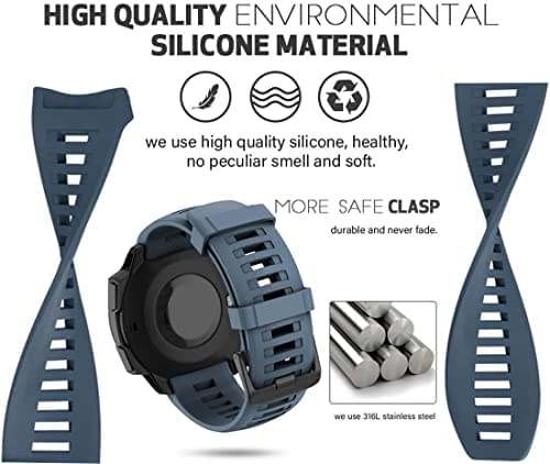 Zitel Band for Garmin Instinct 2 / Instinct 3 45mm, Instinct Tactical/Tide/Esports/Solar 22mm Silicone Sport Strap - Slate