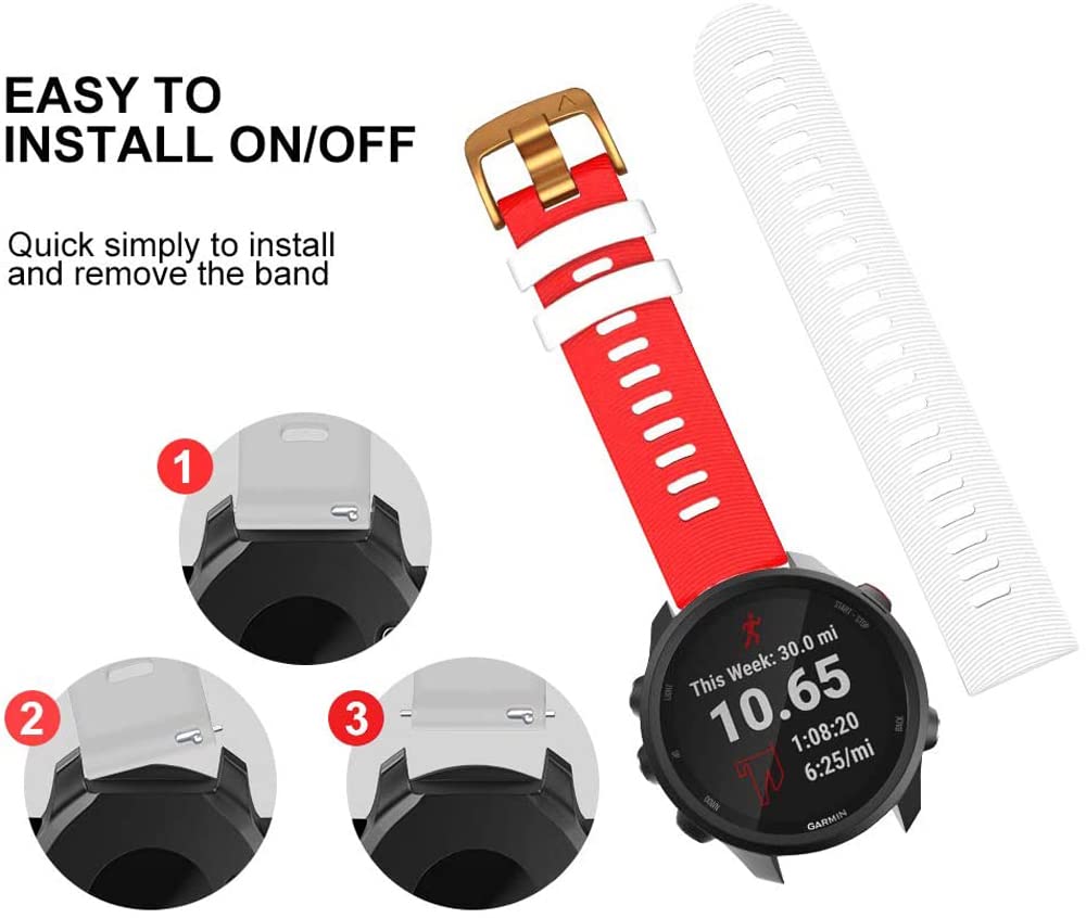 Zitel Bands for Garmin Forerunner 165/245/645, 55/158, Vivoactive 6/5/3/3S, Venu Sq/Sq 2, Venu 2 Plus, 20mm - Red/White