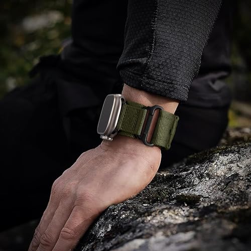 Zitel Band for Apple Watch Ultra 2 Band / Ultra Band 49mm 46mm 45mm 44mm for Men, Ultra Wide Nylon Rugged Sport Strap - Army Green