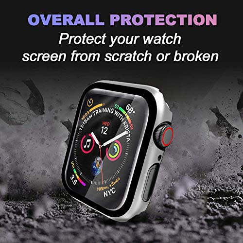 Zitel Case Bumper Cover with Built-in 9H Tempered Glass Screen Protector Compatible with Apple Watch 44mm Series 6, SE Series, 5 Series, 4 Series Edge-to-Edge 360 Degree Smart Defense - Silver
