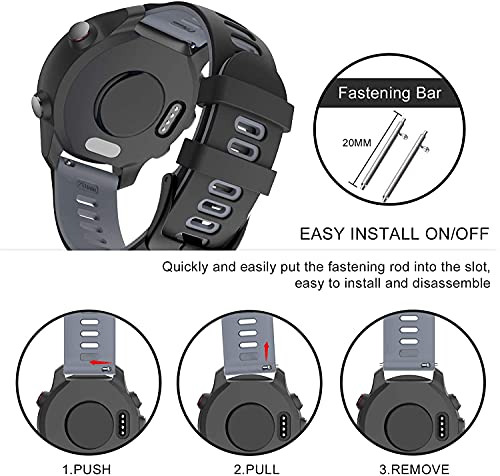Zitel Bands Compatible with Garmin Forerunner 245/245 Music, Forerunner 645/645 Music, Forerunner 55/158, Vivoactive 3, Venu Sq, Vivomove HR, Approach S40/S42/S12 Silicone 20mm Straps - Black/Gray