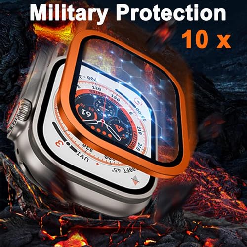 Zitel Screen Protector Case for Apple Watch Ultra 2 49mm / Ultra 49mm Tempered Glass with Titanium Alloy Framework - Orange