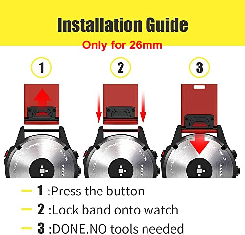 Zitel® Watch Band Compatible with Garmin Fenix 7X, Fenix 6X/6X Pro, Fenix 5X/5X Plus, Fenix 3/3 HR, Descent MK1, D2 Delta PX, D2 Charlie, 26mm Sport Strap - Matte Red