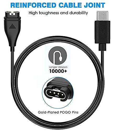 Zitel Type C Charger Cable Compatible with Garmin Fenix 5 5S 5X Plus 6 6S 6X Sapphire, Forerunner 935 45 245 Music, Instinct, Vivoactive 3 4 4S, Approach S10 S40 S60 G12, Vivomove 3 3S Style, Venu Sq 2 2S