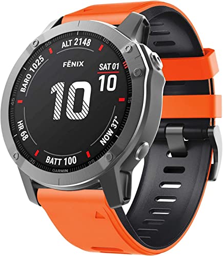 Zitel Band for Fenix 8 51mm, 7X/7X Pro, 6X/6X Pro, 5X/5X Plus, 3/3 HR, Descent MK1, Enduro, 26mm Sport Strap - Orange/Black