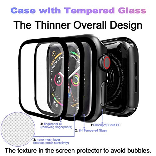 Zitel Case Bumper Cover with Built-in 9H Tempered Glass Screen Protector Compatible with Apple Watch 40mm Series 6, SE Series, 5 Series, 4 Series Edge-to-Edge 360 Degree Smart Defense - Matte Black