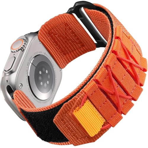 Zitel Band for Apple Watch Ultra 2 Band / Ultra Band 49mm 46mm 45mm 44mm for Men, Ultra Wide Nylon Rugged Sport Strap - Orange