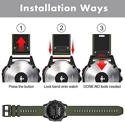 Zitel Band for Garmin Fenix 8 AMOLED 47mm, Fenix E/7/7 Pro, 6/6 Pro, Forerunner 970/965/955, QuickFit 22mm wide Silicone Sport Strap - Army Green
