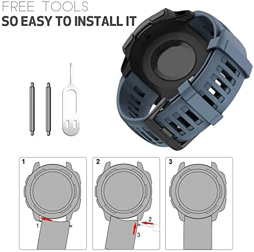 Zitel Band for Garmin Instinct 2 / Instinct 3 45mm, Instinct Tactical/Tide/Esports/Solar 22mm Silicone Sport Strap - Slate