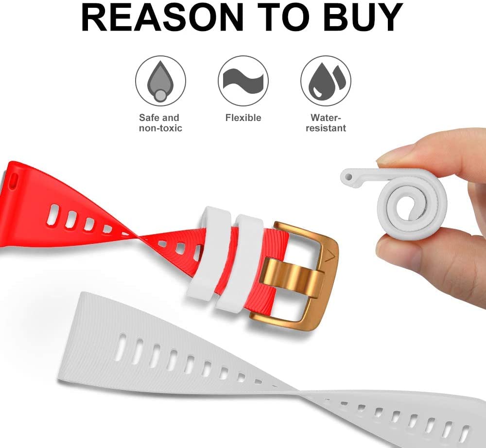 Zitel Bands for Garmin Forerunner 165/245/645, 55/158, Vivoactive 6/5/3/3S, Venu Sq/Sq 2, Venu 2 Plus, 20mm - Red/White