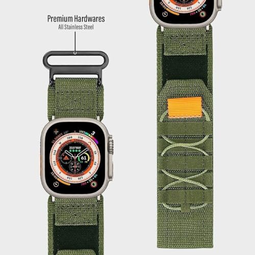 Zitel Band for Apple Watch Ultra 2 Band / Ultra Band 49mm 45mm 44mm for Men, Ultra Wide Nylon Rugged Sport Strap - Army Green