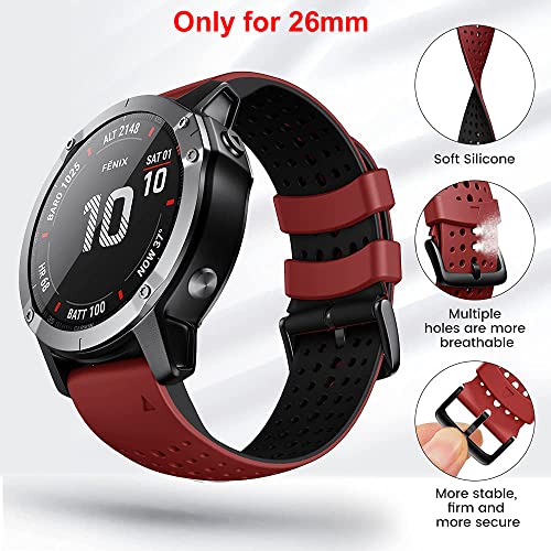 Zitel® Watch Band Compatible with Garmin Fenix 7X, Fenix 6X/6X Pro, Fenix 5X/5X Plus, Fenix 3/3 HR, Descent MK1, D2 Delta PX, D2 Charlie, 26mm Sport Strap - Red