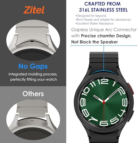 Zitel Band for Samsung Galaxy Watch 6, Watch 5, Watch 4, Stainless Steel No Gap Band - Black