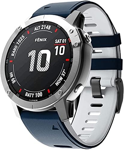 Zitel Band for Garmin Fenix 8 AMOLED 47mm, Fenix E/7/7 Pro, 6/6 Pro, Forerunner 970/965/955, QuickFit 22mm wide Silicone Sport Strap - Blue/White