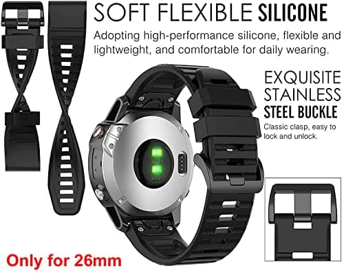 Zitel Band for Fenix 8 51mm, 7X/7X Pro, 6X/6X Pro, 5X/5X Plus, 3/3 HR, Descent MK1, Enduro, 26mm Sport Strap - Black