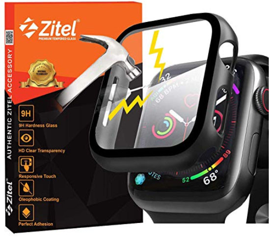 Zitel Case for Apple Watch 44mm SE3/SE2/SE, Series 6/5/4 with Built-in Screen Protector - Black