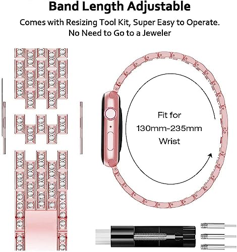 Zitel Band for Apple Watch 45mm Bling Diamond Rhinestone Strap + Case for Women Girls iWatch Series 9 | 8 | 7 - Rose Pink