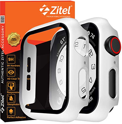 Zitel Case Bumper Cover with Built-in 9H Tempered Glass Screen Protector Compatible with Apple Watch 40mm Series 6, SE Series, 5 Series, 4 Series Edge-to-Edge 360 Degree Smart Defense - Matte White