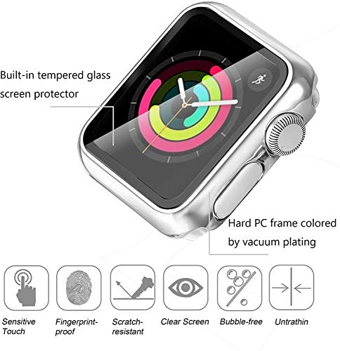 Zitel Case Bumper Cover with Built-in 9H Tempered Glass Screen Protector Compatible with Apple Watch 40mm Series 6, SE Series, 5 Series, 4 Series Edge-to-Edge 360 Degree Smart Defense - Silver