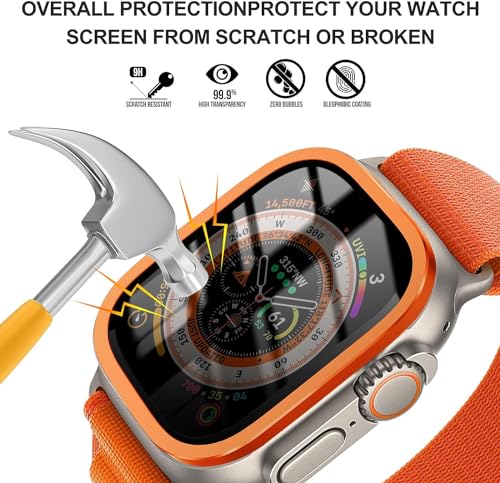 Zitel Privacy Screen Protector for Apple Watch Ultra 2 / Ultra 49mm, Anti-Spy Tempered Glass with Titanium Alloy Framework - Orange