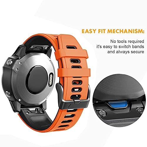 Zitel Band for Garmin Fenix 8 AMOLED 47mm, Fenix E/7/7 Pro, 6/6 Pro, Forerunner 970/965/955, QuickFit 22mm wide Silicone Sport Strap - Orange/Black
