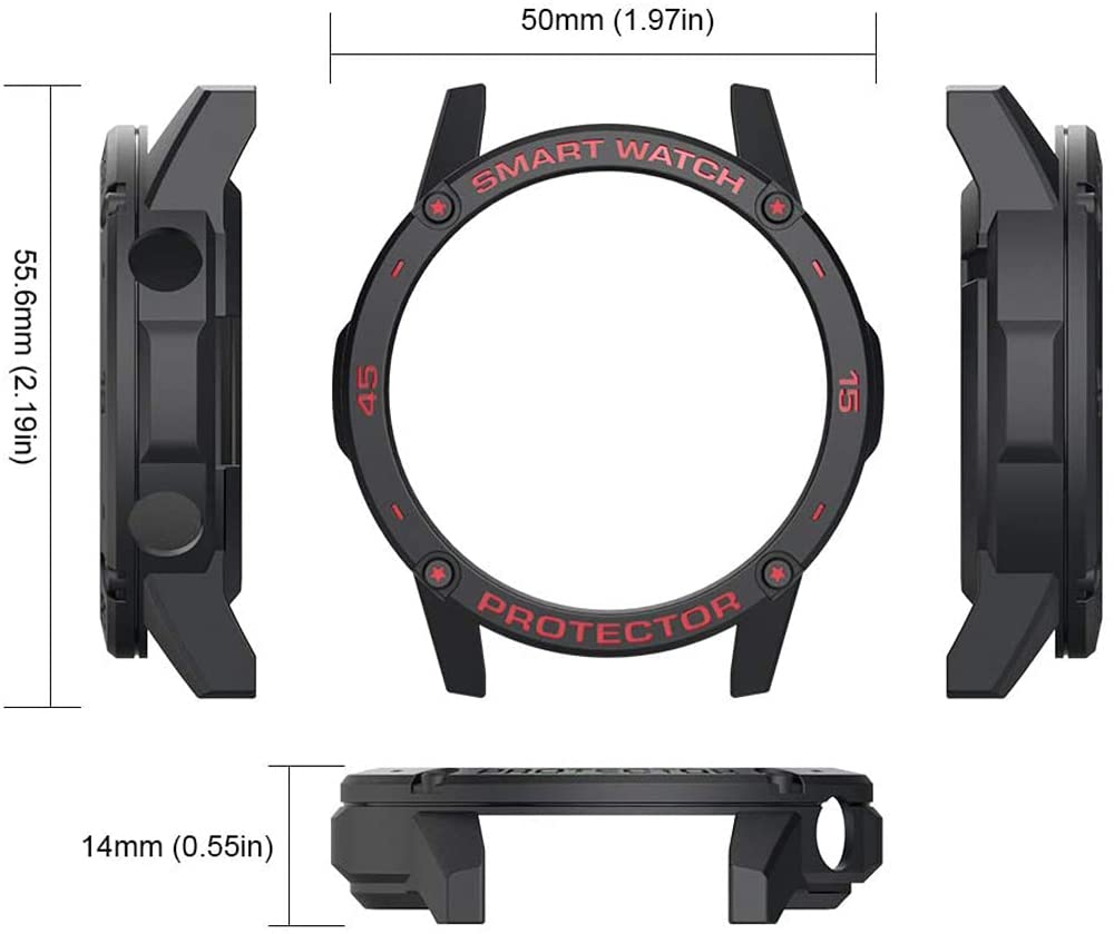 Zitel Case for Honor Magic Watch 2 46mm, Soft TPU Full Around Bumper Cover Shell (Without Screen Protector) - Black-Red