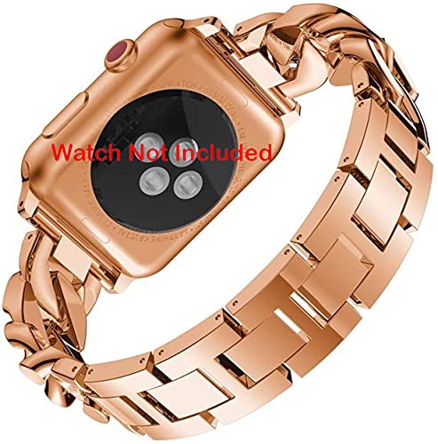 Zitel® Bands Compatible with Apple Watch Straps for Women Girls, Bling Luxurious Metal Bracelet Dressy Wristband Straps for iWatch 45mm 44mm 42mm Series 7 6 5 4 3 2 1 SE - Rose Gold