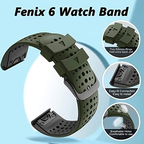 Zitel Band for Garmin Fenix 8 AMOLED 47mm, Fenix E/7/7 Pro, 6/6 Pro, Forerunner 970/965/955, QuickFit 22mm wide Silicone Sport Strap - Green/Black