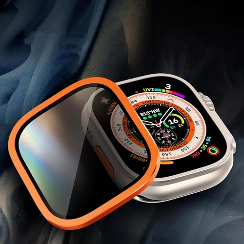Zitel Privacy Screen Protector for Apple Watch Ultra 2 / Ultra 49mm, Anti-Spy Tempered Glass with Titanium Alloy Framework - Orange