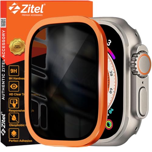 Zitel Privacy Screen Protector for Apple Watch Ultra 2 / Ultra 49mm, Anti-Spy Tempered Glass with Titanium Alloy Framework - Orange