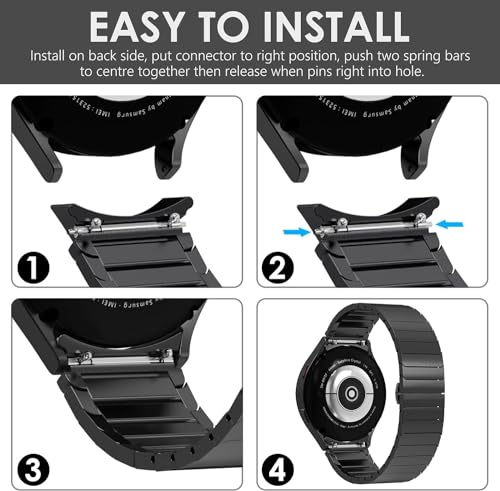 Zitel Band for Samsung Galaxy Watch 6, Watch 5, Watch 4, Stainless Steel No Gap Band - Black