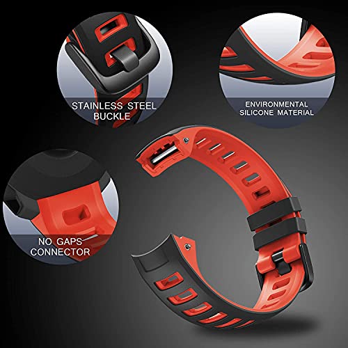 Zitel Band for Garmin Instinct 2 / Instinct 3 45mm, Instinct Tactical/Tide/Esports/Solar 22mm Silicone Sport Strap - Black-Red