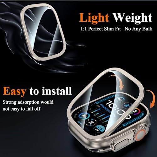 Zitel Screen Protector Case for Apple Watch Ultra 2 49mm / Ultra 49mm Tempered Glass with Titanium Alloy Framework - Titanium