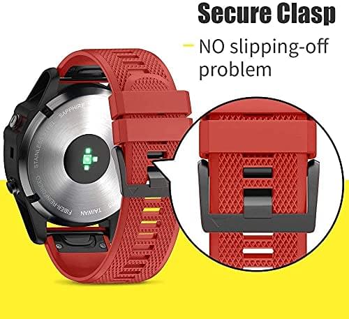 Zitel Band for Garmin Fenix 8 AMOLED 47mm, Fenix E/7/7 Pro, 6/6 Pro, Forerunner 970/965/955, QuickFit 22mm wide Silicone Sport Strap - Red