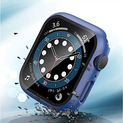 Zitel Case Bumper Cover with Built-in 9H Tempered Glass Screen Protector Compatible with Apple Watch 40mm Series 6, SE Series, 5 Series, 4 Series Edge-to-Edge 360 Degree Smart Defense - Matte Blue