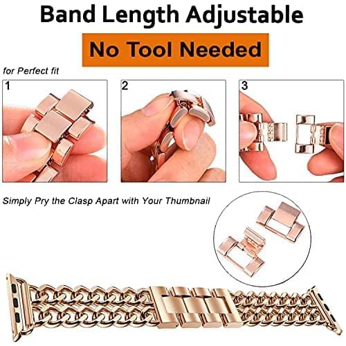 Zitel Stainless Steel Bands for Apple Watch Metal Straps 42mm(Series 10) 41mm 40mm Series 10 | 9 | 8 | 7 | 6 | 5 | 4 | 3 | 2 | 1 | SE2 - Rose Gold