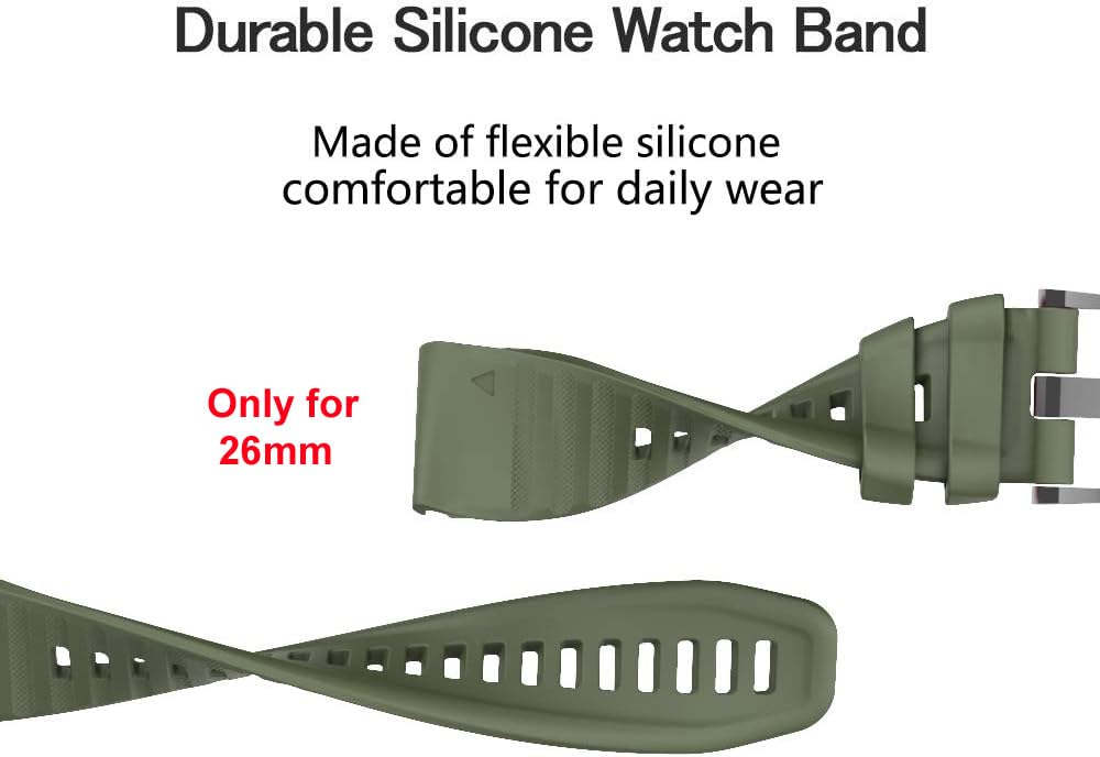 Zitel Band for Fenix 8 51mm, 7X/7X Pro, 6X/6X Pro, 5X/5X Plus, 3/3 HR, Descent MK1, Enduro, 26mm Sport Strap - Army Green