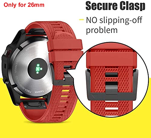 Zitel® Watch Band Compatible with Garmin Fenix 7X, Fenix 6X/6X Pro, Fenix 5X/5X Plus, Fenix 3/3 HR, Descent MK1, D2 Delta PX, D2 Charlie, 26mm Sport Strap - Matte Red