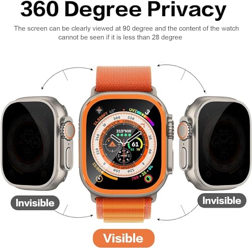 Zitel Privacy Screen Protector for Apple Watch Ultra 2 / Ultra 49mm, Anti-Spy Tempered Glass with Titanium Alloy Framework - Orange
