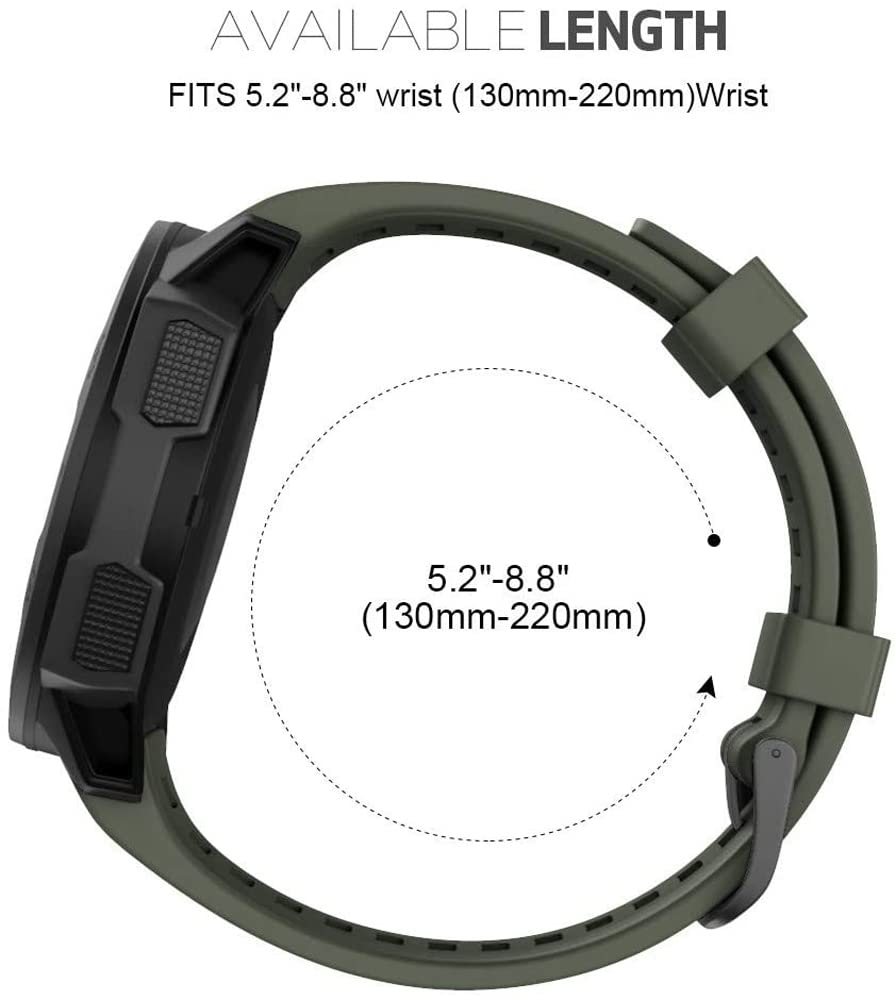 Zitel Band for Garmin Instinct 2 / Instinct 3 45mm, Instinct Tactical/Tide/Esports/Solar 22mm Silicone Sport Strap - Army Green