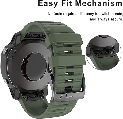 Zitel Band for Garmin Fenix 8 AMOLED 47mm, Fenix E/7/7 Pro, 6/6 Pro, Forerunner 970/965/955, QuickFit 22mm wide Silicone Sport Strap - Army Green