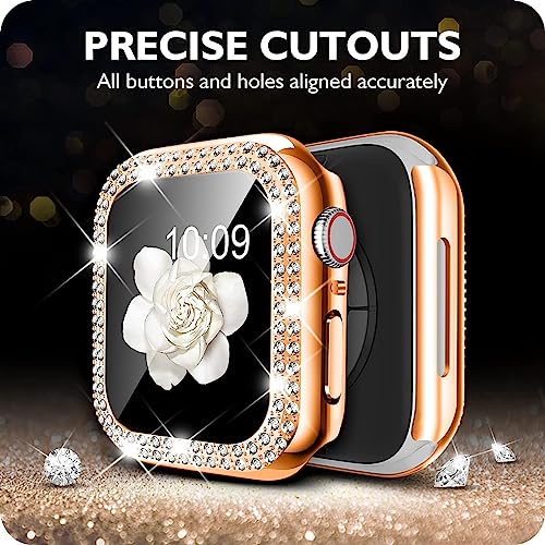 Zitel Band for Apple Watch 41mm Bling Diamond Rhinestone Strap + Case for Women Girls - Rose Gold