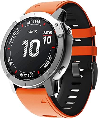 Zitel Band for Garmin Fenix 8 AMOLED 47mm, Fenix E/7/7 Pro, 6/6 Pro, Forerunner 970/965/955, QuickFit 22mm wide Silicone Sport Strap - Orange/Black